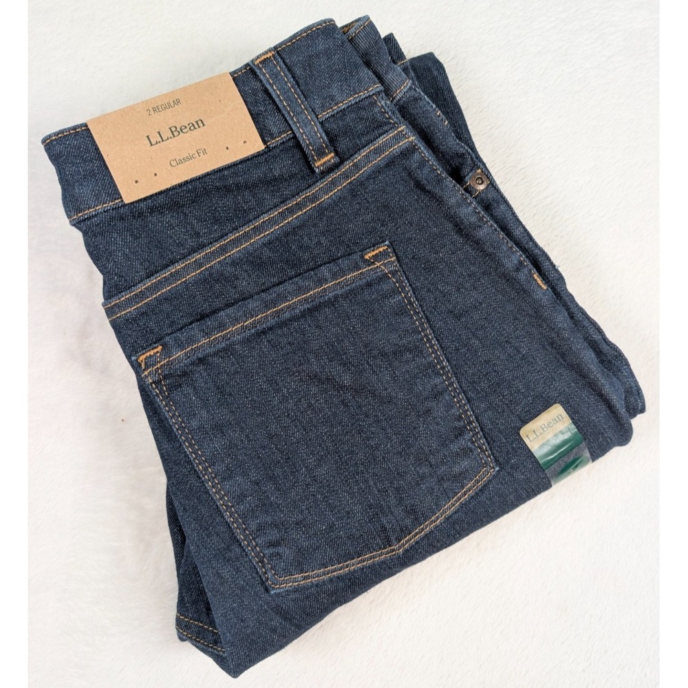 LL Bean‎ Trushape Straight Jeans Womens 2 Reg High Rise Dark Wash Stretch NWT